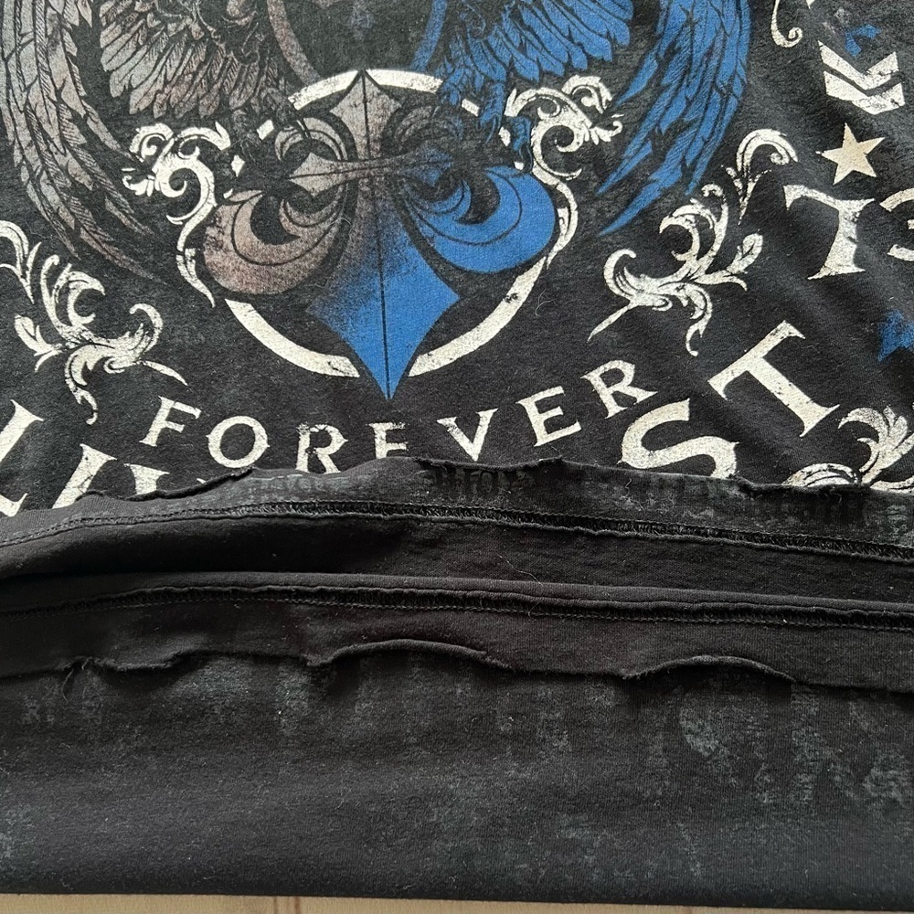 NWT Affliction Mens T-Shirt 2X Black Live Fast Double Side Distressed Y2K Grunge - Picture 8 of 15